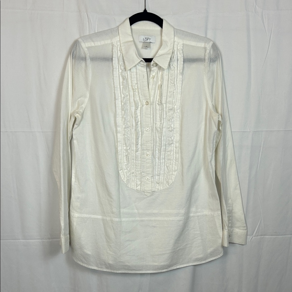 LOFT Cream Women's Blouse with Pleated Front